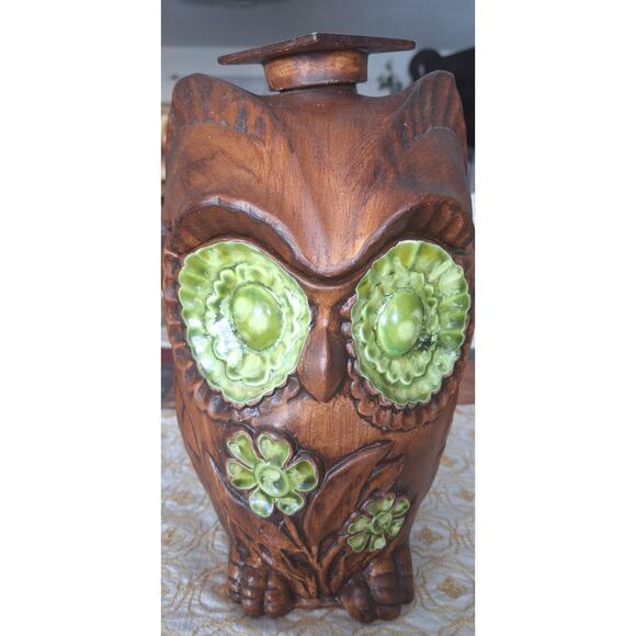 1950's / 1960's Treasure-Craft MCM Owl with Flowers Vintage Cookie Jar #0 USA